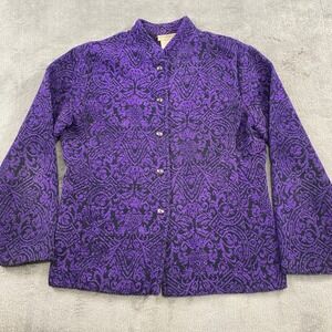 Coldwater Creek Purple Black Floral‎ Brocade Button Front Blazer Jacket PM